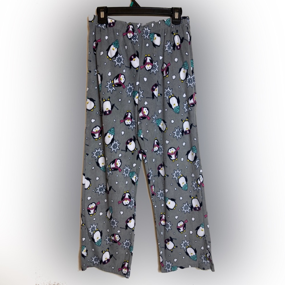 Gray Winter Snow Penguin Pajama Pants Size Medium